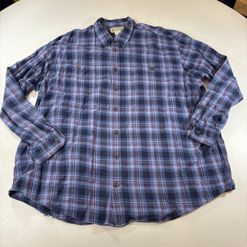 Duluth Trading Co Blue Red Plaid Flannel Shirt Mens 3XL Tall 52007 Cotton